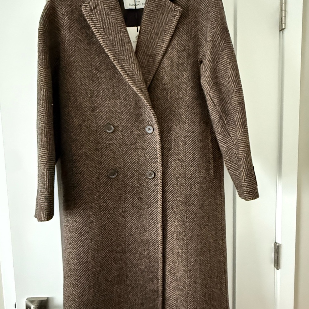 Aritzia slouch Wool Herringbone Double-Breasted Women's Coat - Brown